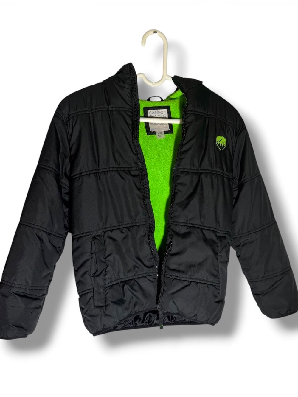 Canyon River Blues Kids Black Puffer Jacket with Lime Green Interior